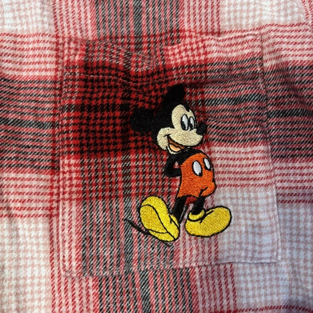 Disney Mickey Mouse Red Plaid Flannel Shirt XL 100%cotton